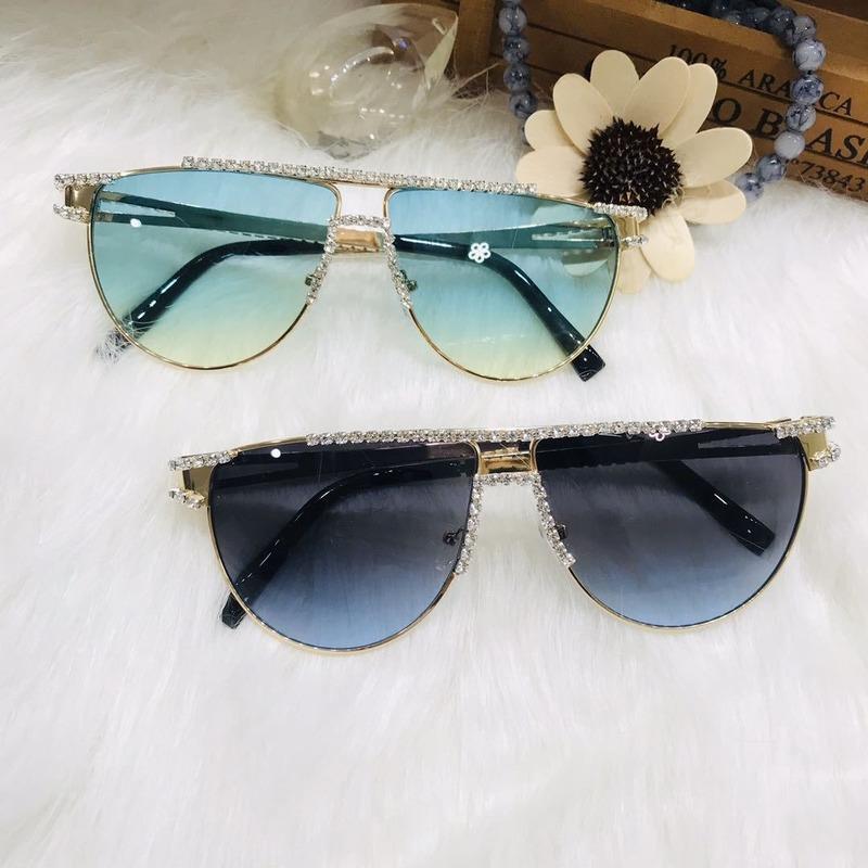 

Sunglasses 2021 Fashion Brand Designer Pilot With Rhinestone Women Vintage Driving Sun Glasses Eyeglasses Shades Female