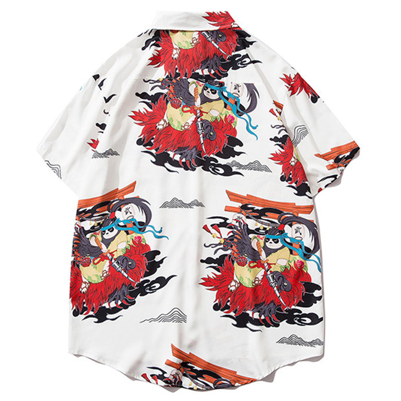 

2021 New Aelfric Eden Hip Hop Samurai Panda Print Japanese Hawaii Beach Summer Tops Shirt Japan Streetwear Short Sleeve I3bt, Black