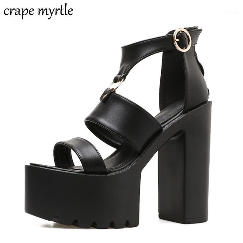 

White Wedding Shoes Bride Platform Heels Fashion Shoes Summer Ladies Sandals High Heel Cover Heel Black Leather sandals YMA7421