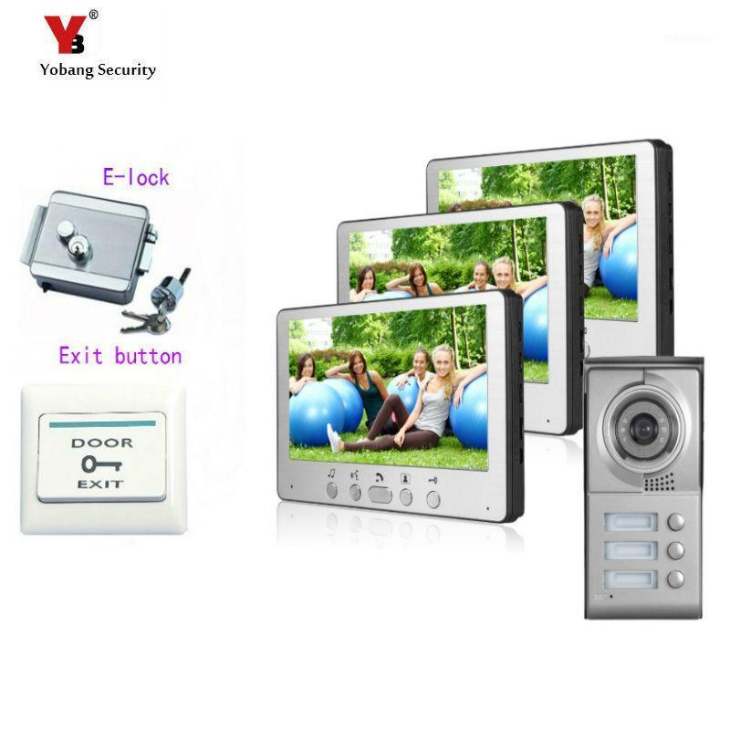 

Yobang Security 7"Color Video Door Phone For Villa Apartment Intercom System Access Camera For 3 House Monitor+Electronic lock1