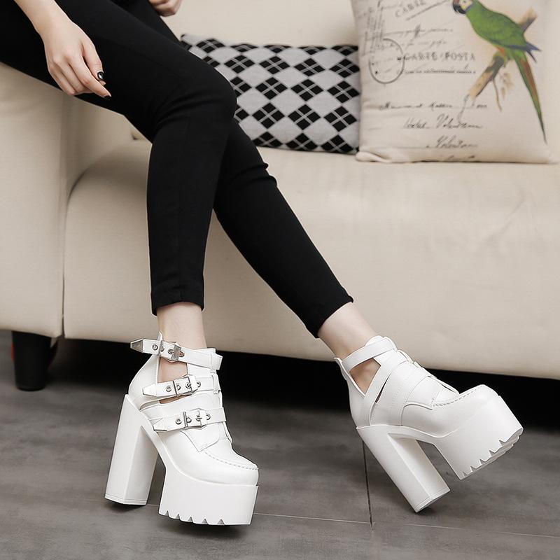 

2021 14 Cm Thick with A Waterproof Platform Single Shoes Europe and America Nightclubs Hate High Shoes, Black