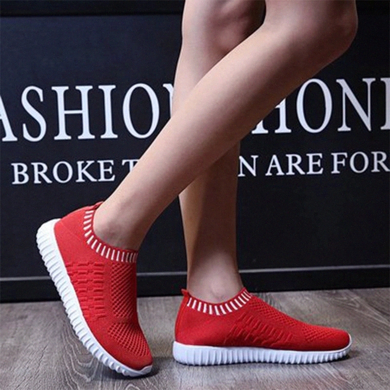 

Women Sneakers Mesh Breathable Shoes Woman Vulcanized Women's Walking Shoes Slip On Flats Plus Knit Female Tennis Drop Shipping #oD3i