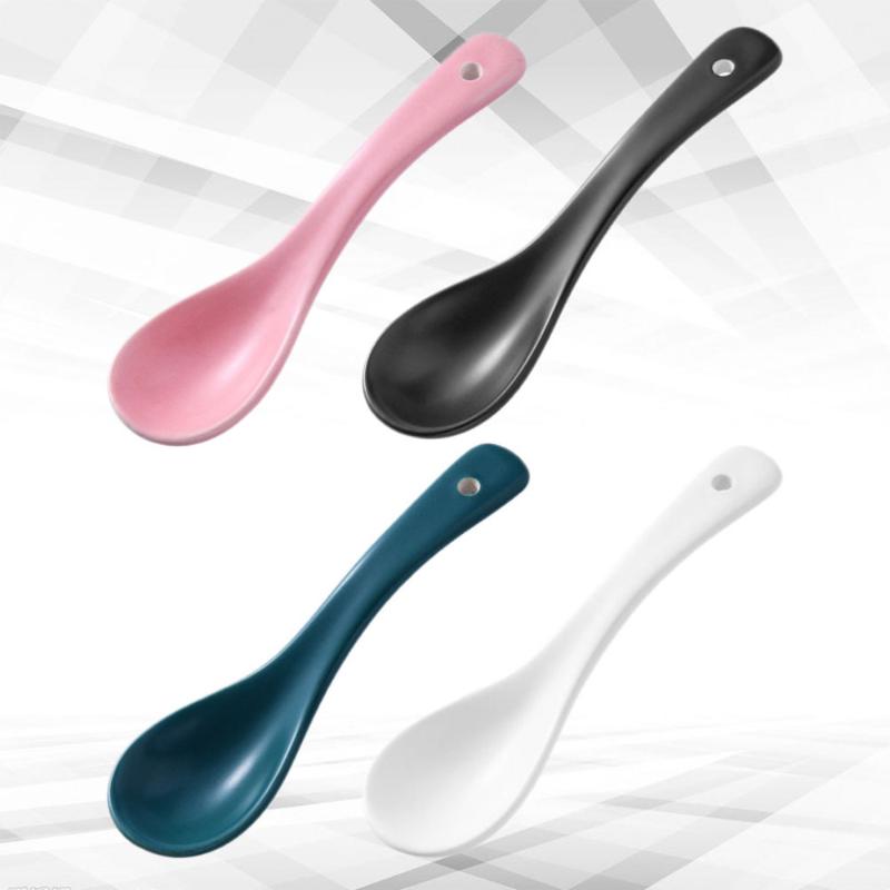 

4Pcs Kids Ceramic Spoon Multifunctional Spoon Porridge Japanese Style Scoop (White, Pink, Dark Green, Black