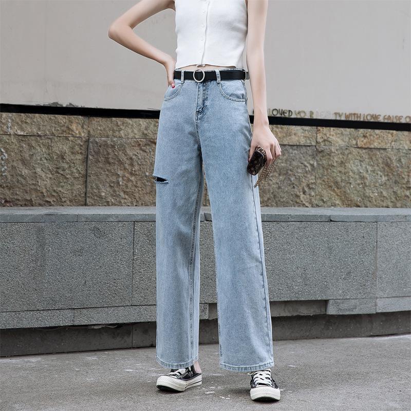 

New Fashion Wide Leg Ripped Jeans For Women Casual Loose Boyfriend Style Hollow Out Jeans Womens Solid Denim Pants YT50127, Regular