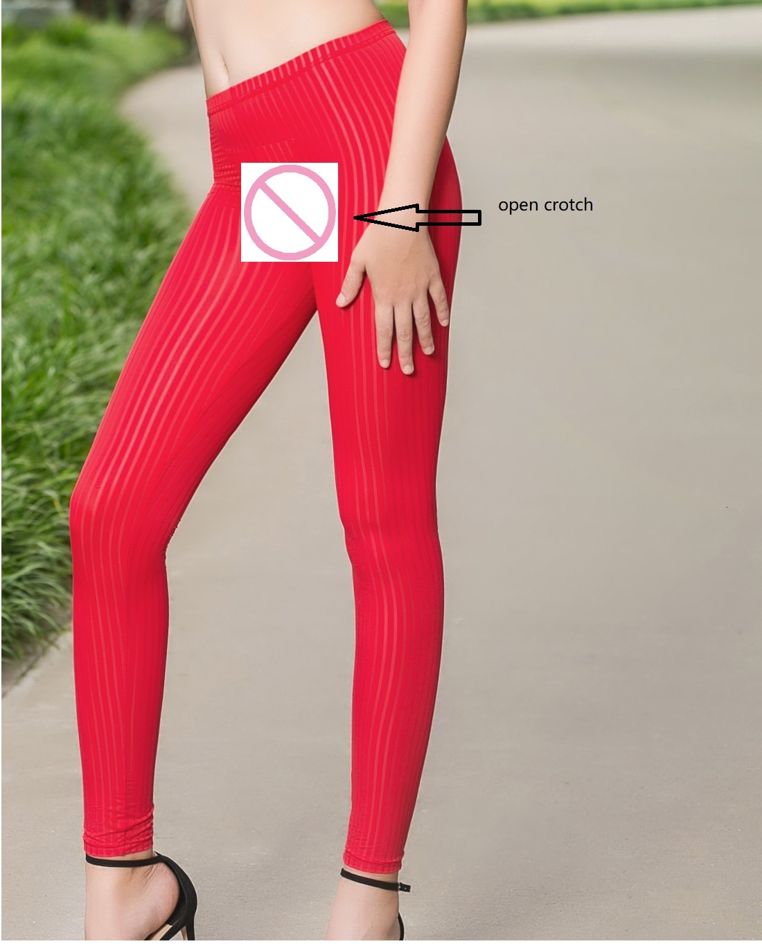 Sexy Women Stripes Nylon Open Crotch Leggings Vertical Micro