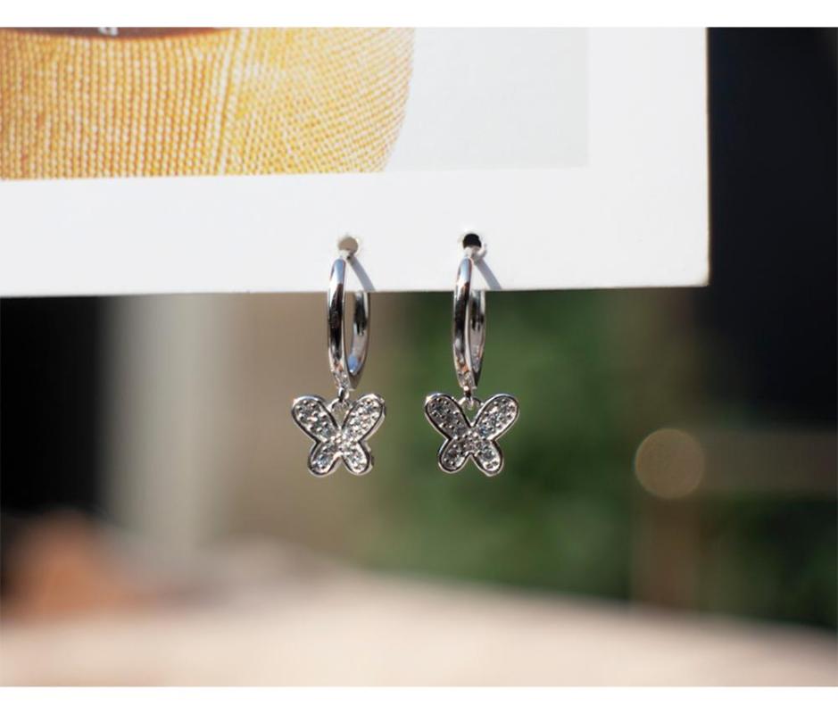 

925 Sterling Silver Earring Fashion Zircon Cute Butterfly Snowflake Pendant Short Drop Earring Trend Sweet Girl Women Ear Jewelr