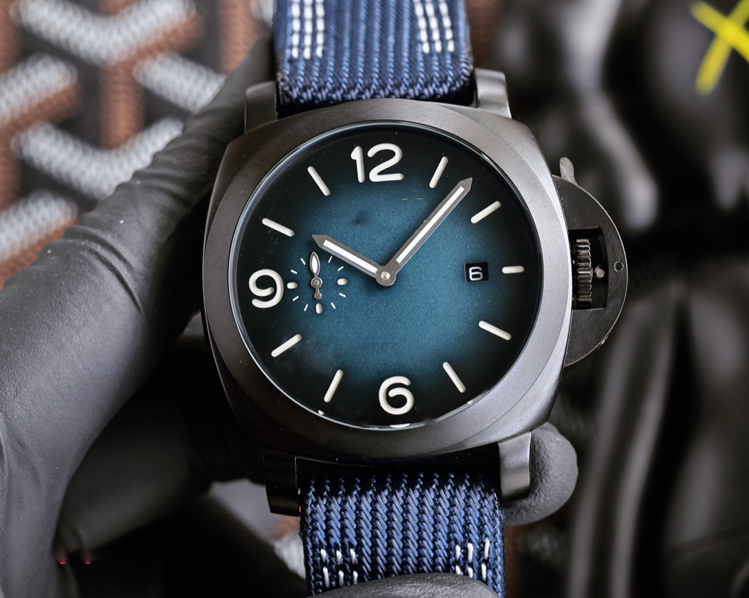 

Wristwatches Men's Watch Mechanical Self-Winding Movement Curved Coated Glass Surface Leather Strap Stainless Steel Case Dial Diameter, Dark navy