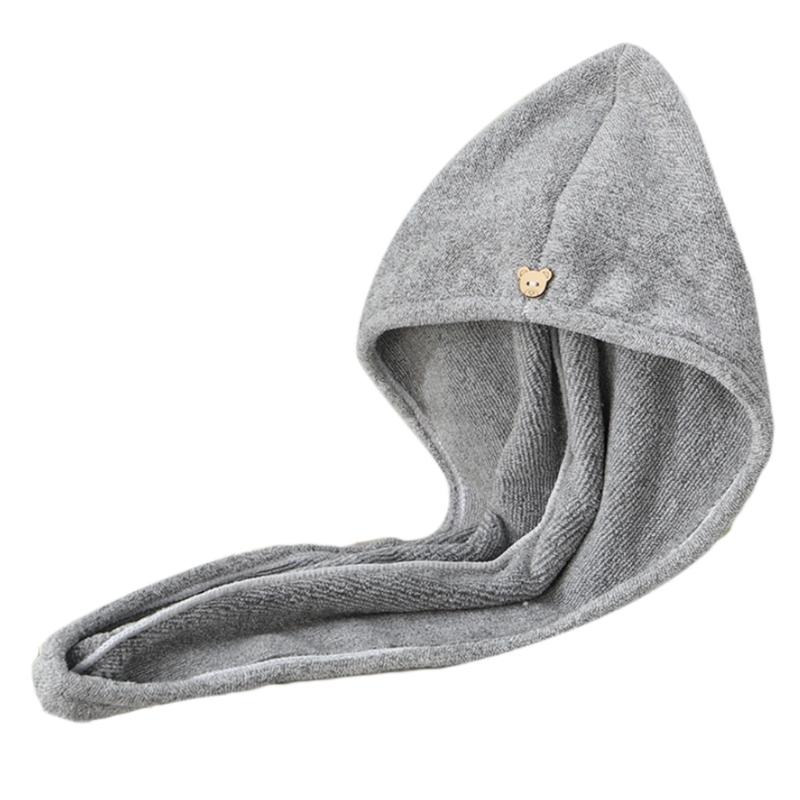 

Bamboo Charcoal Fiber Hair Towel Wrap Microfiber Quick Dry Turban Cap with Button Absorbent Anti-Frizz Bath Shower Hat