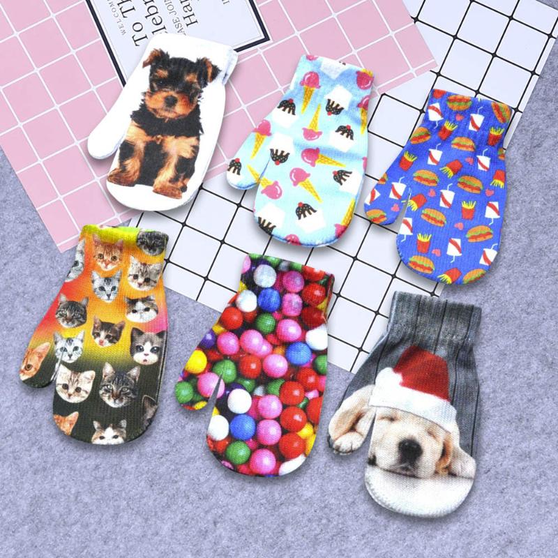 

Five Fingers Gloves Children Kids Winter Warm 3D Animal Print Knitted Kitty Pet Cute Fashion Arm Hand Warmer Long Fingerless