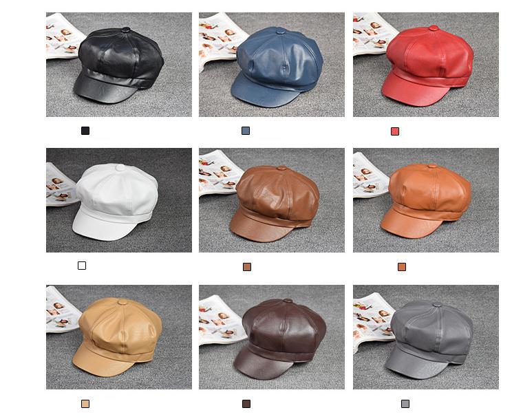 

Women Casual 9 colors PU Berets Adults Size solid Caps, Black