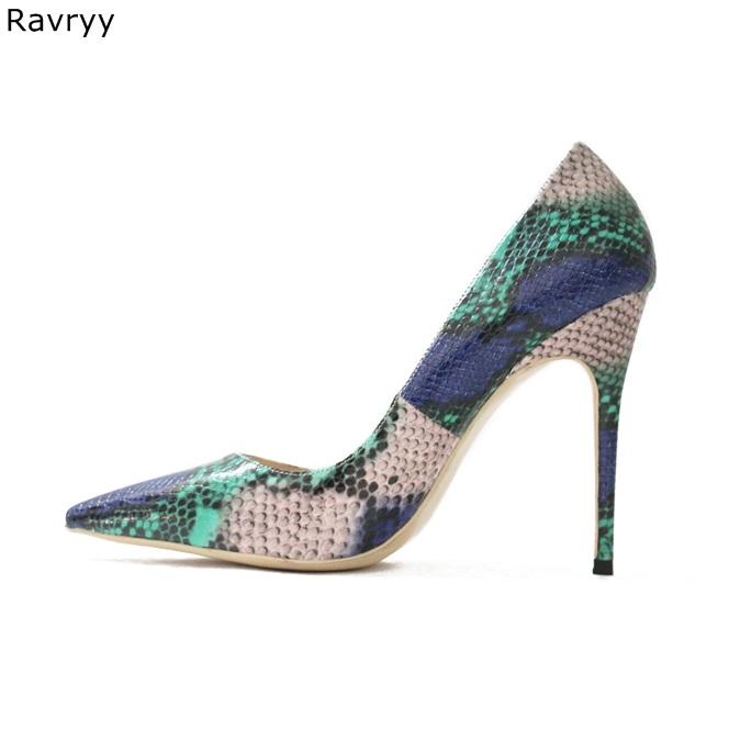 

Mixed Color purple Printed Snakeskin Woman high heels Pointed Toe Sexy Pumps Thin heel female dress shoes stiletto out fits, As picture