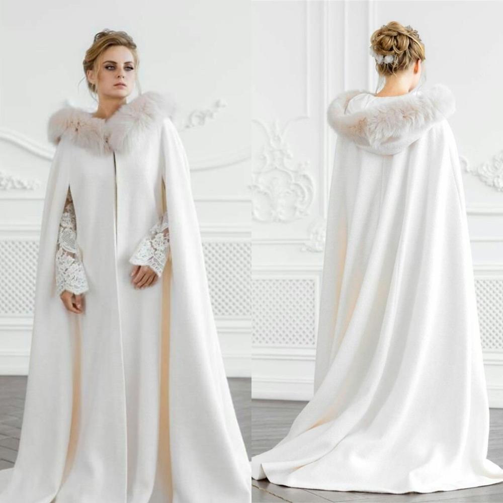 

Ivory Hooded Bridal Warm Long Wedding Cloaks Fur Coat Capes Wicca Robe Jackets Christmas Hallowmas Accessories Bolero, White