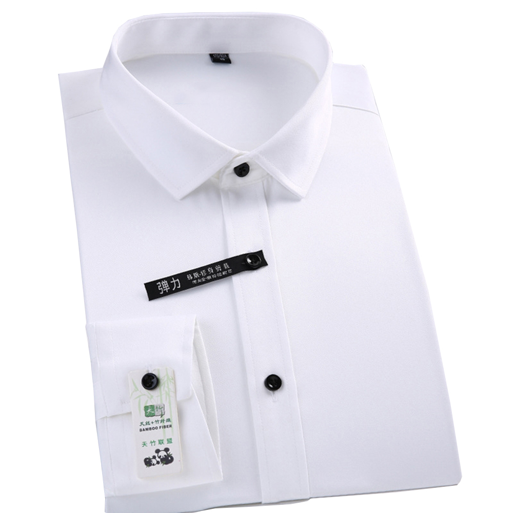 

White Mens Dress Shirt Long Sleeve Office Slim Fit Social Business Non Iron Soft Faric Formal Male Blouse 201124, 2-719