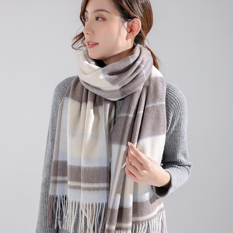 

2021 New 100% Wool Scarf Women Thicken Cashmere Shawls Wraps Echarpe for Ladies Winter Plaid Wool Scarves Foulard Femme