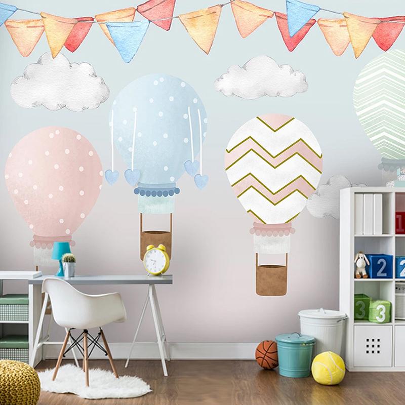 

Custom Size Modern Hand Painted Children Room Hot Air Balloon Photo Wallpaper Girl Bedroom Cute Cartoon Mural Papel De Parede 3D, As pic