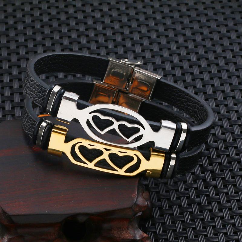 

Charm Bracelets 2021 Fashion Jewelry Stainless Steel Heart Bracelet Men Vintage Titanium Cuff Leather Pulsera Hombre