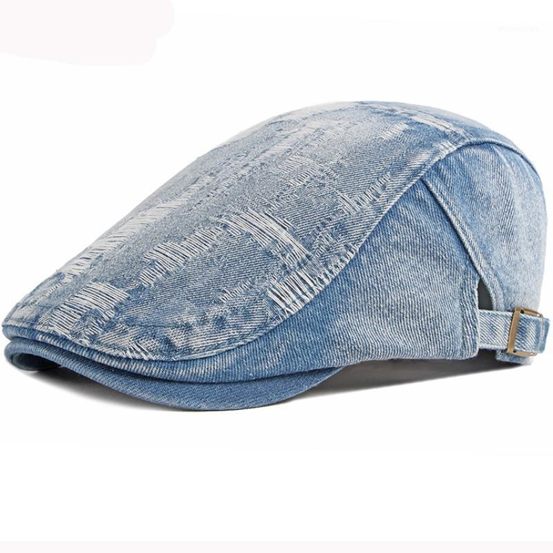 

HT3014 Berets Cotton Distressed Cap Hat Vintage Shabby Denim Beret Hat Adjusted Ivy Newsboy Flat Cap Men Women Gastby Beret1, Black