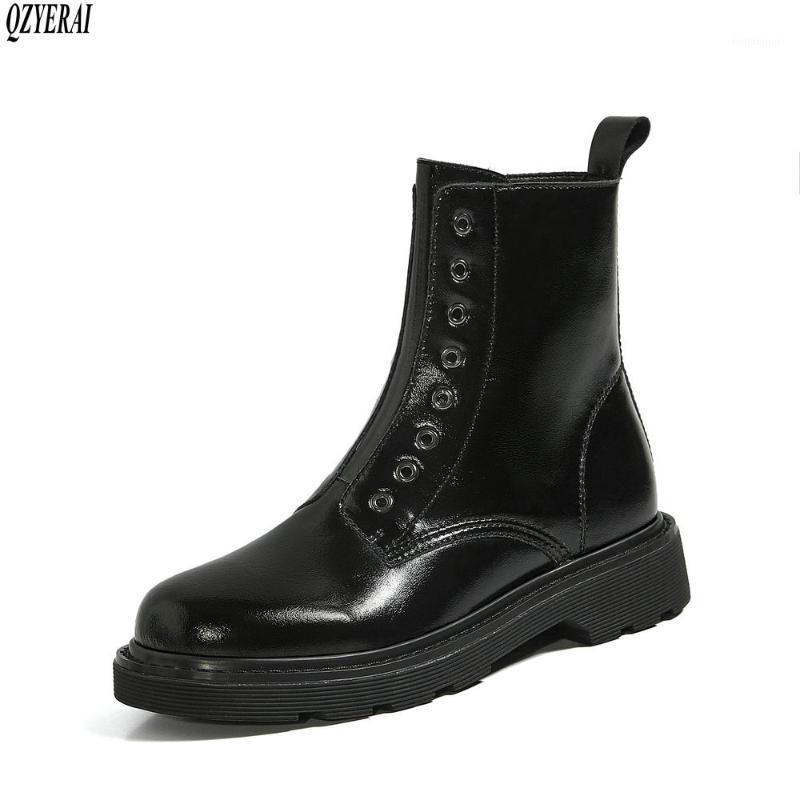 

QZYERAI New style boots Genuine leather Women's boots European style High heels cowhide Female Autumn winter shoes1, Black