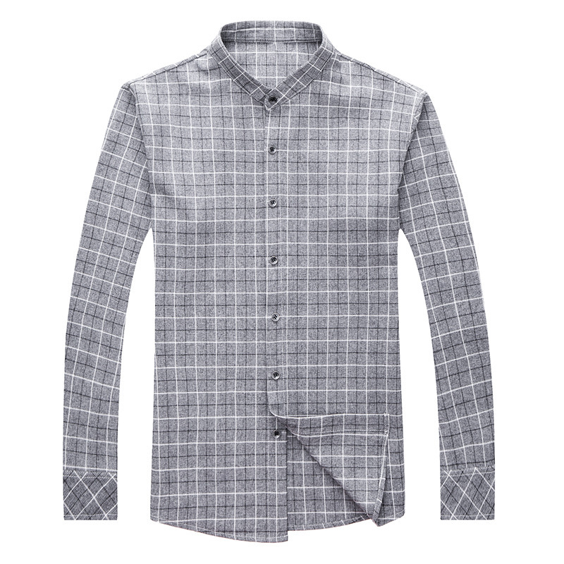 

2021 New Long-sleeve Shirt a Grey-blue Collar on Plaid Male Viscose Streetwear 4xl Togc, Light blue.
