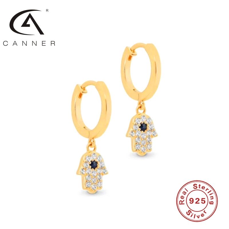 

CANNER 925 Silver Earrings Zircon Hand Dangle S925 Sterling Plata Piercing Stud Ear Ring Classic Retro Charm Vintage Pendientes