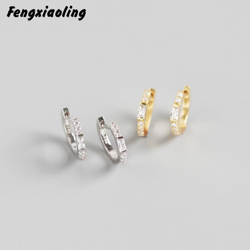 

Fengxiaoling 925 Sterling Silver Multiple Zircons Round Hoop Earrings For Women Rectangle Zircon Earrings Light Luxury Jewelry