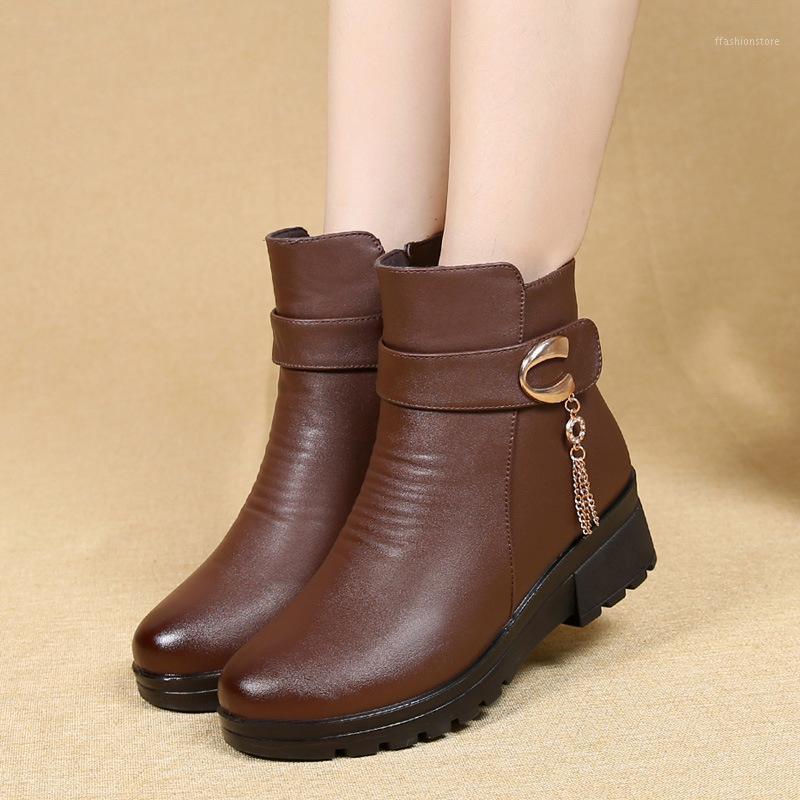

Winter Shoes New Women Boots Genuine Leather Wedge Heels Non-slip women's boots large size mother warm Famale Snow1, Black