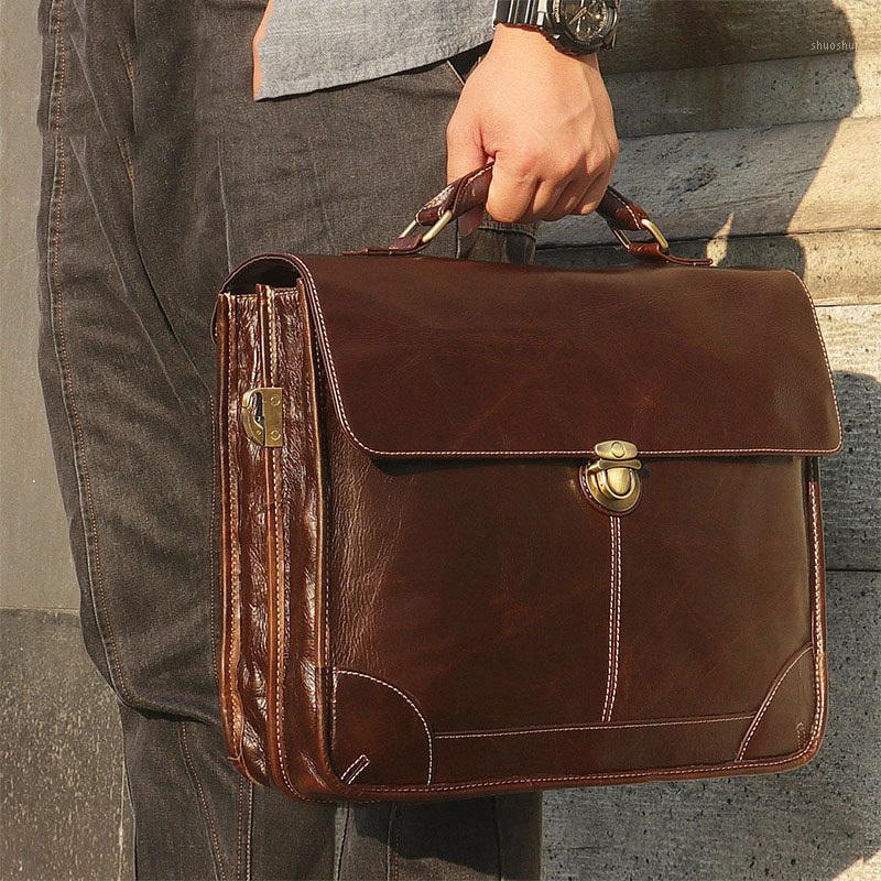 

Men Zipper Business Bag Briefcase Men Laptop Genuine Leather Messenger Bag Shoulder Laptop Maletines Hombre Trabajo1, Coffee