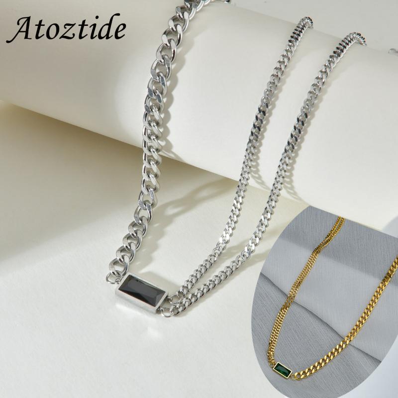 

Pendant Necklaces Atoztide Square Diamond Necklace Stainless Steel Simple Fassion Jewelry For Women Girl Jewerly Gift Wholesale, Silver