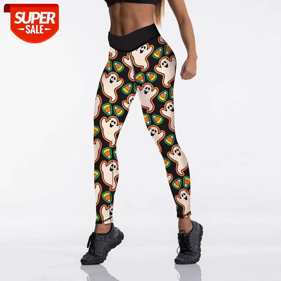 

Fashion Ghost Funny Cartoon Cute Push Up Workout Leggings Slim High Waist Jeggings Women Sexy Sportswear Leggings Workout #KE9C, Black;white