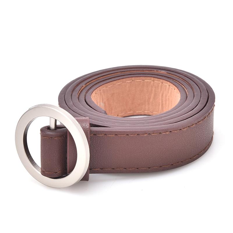 

105cm Girls Fashion Belts Leather Round Metal Pin Buckle Waist Belt Waistband, Brown