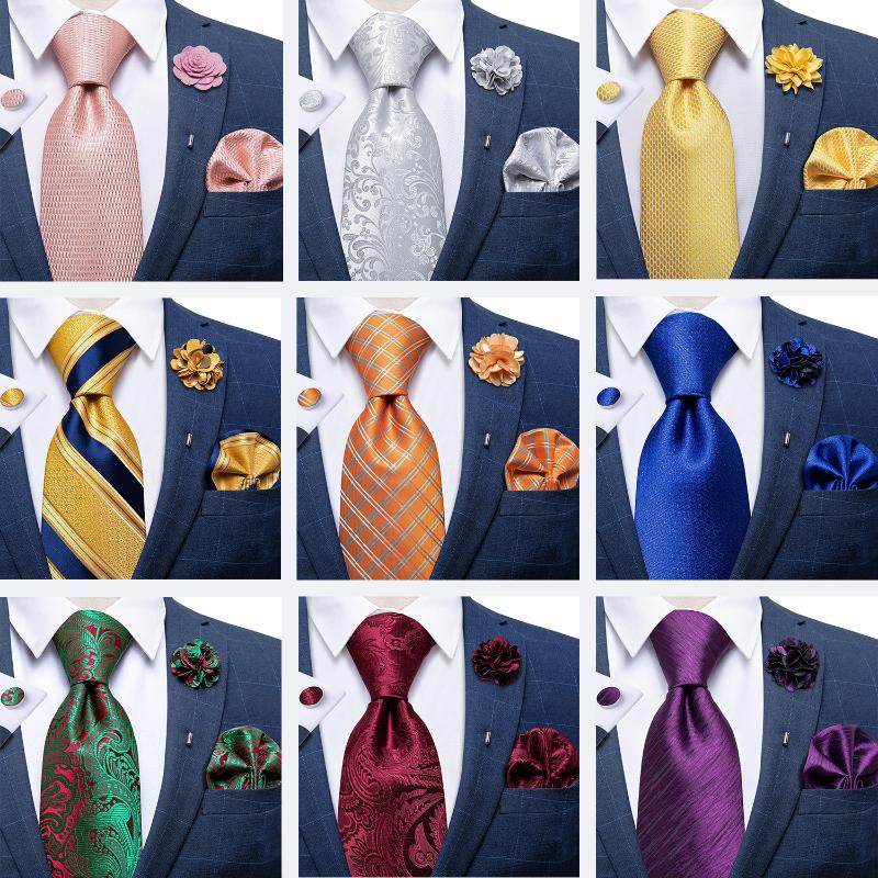 

Bow Ties 8cm 100% Silk Mens Fashion Paisley Striped Neckties For Men Formal Business Wedding Pocket Square Brooch Set DiBanGu