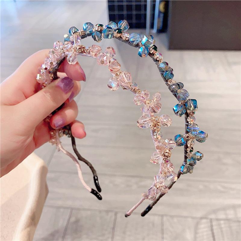 

2021 New Fahsion Hair accessories Women Hand-Woven Crystal Diamond Crown Fine-brimmed Headband Girl Wave hair band headwear