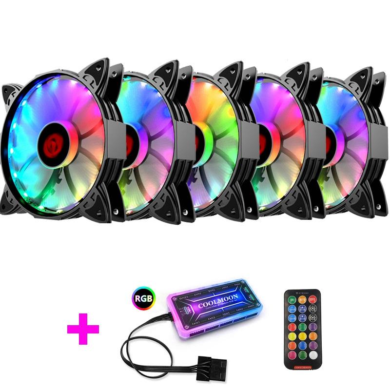 

COOLMOON HUPO Computer Case PC Cooling Fan RGB Adjust 120Mm Quiet + IR Remote New Computer Cooler RGB CPU Case Fan