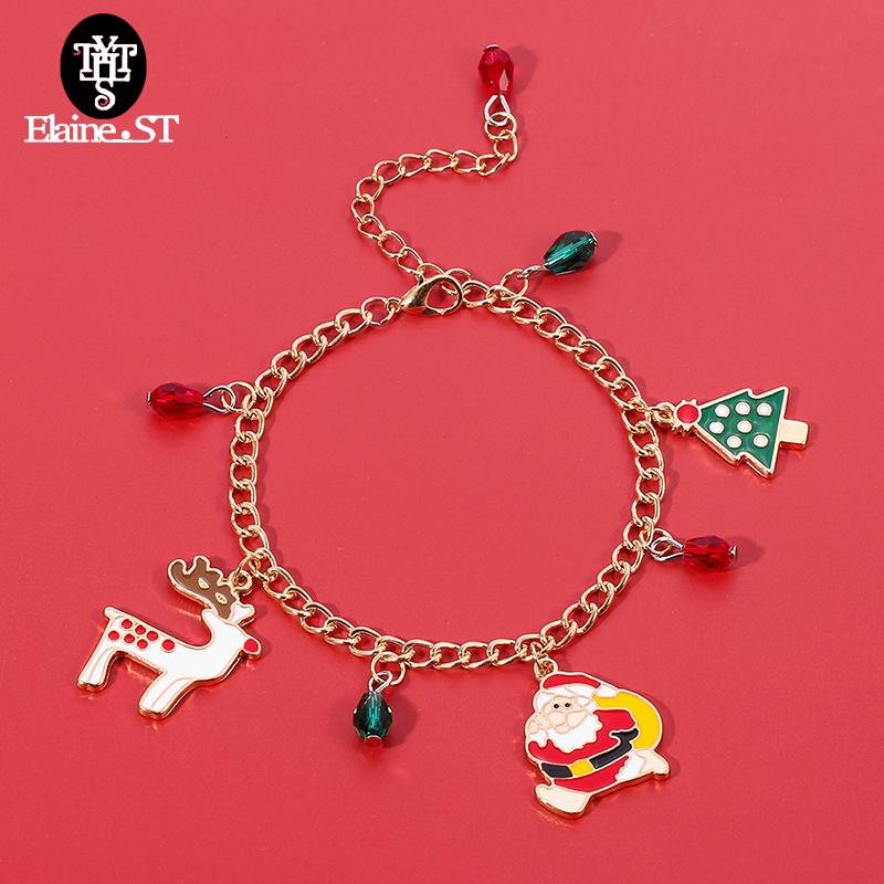 

wholesale Santa Claus Bracelet Alloy Pendant Christmas Decorations for Home Happy New Year Christmas Tree Ornaments Xmas Gift