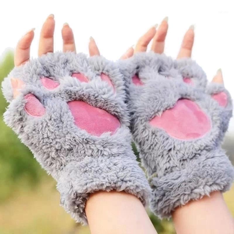 

Women Lovely Cats Gloves Winter Warm 3D Bear Design GLoves Fingerless Fluffy Cute Plush Meow Cosplay Mittens1