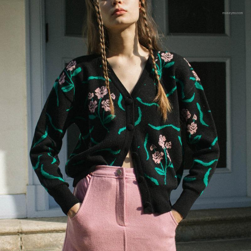 

Flower Embroidery Knitted Sweaters Women Vintage Single Breasted Long Sleeve Cardigans Fashion V Neck Slim Fit Female Coats1, As pic