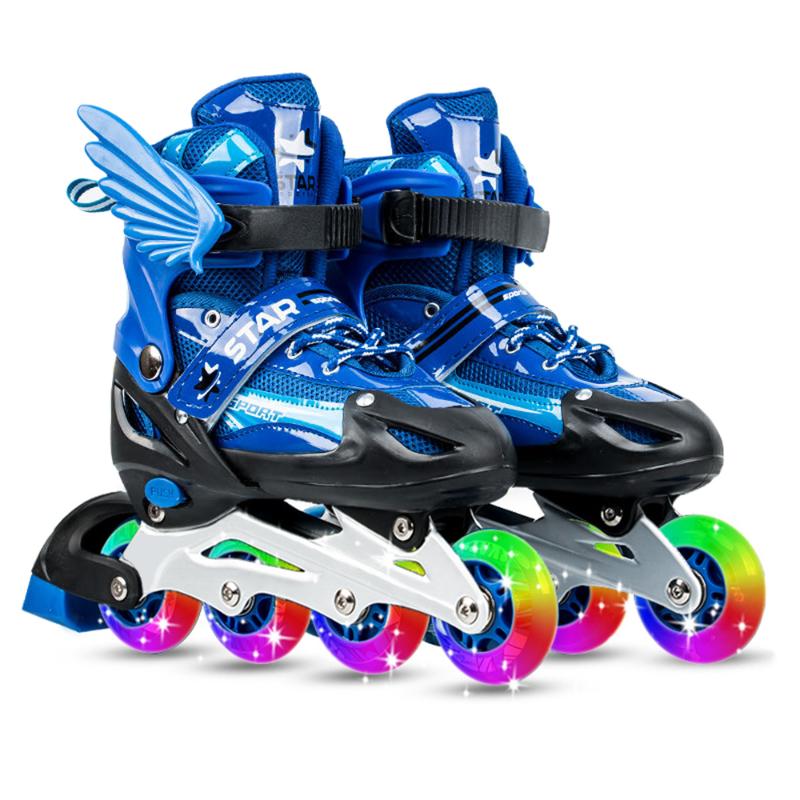 

Adjustable Kids Adult Inline Skates with Light Up PU Wheels Aluminum Alloy Roller Skates for Children Skate Shoes Patines, Blue