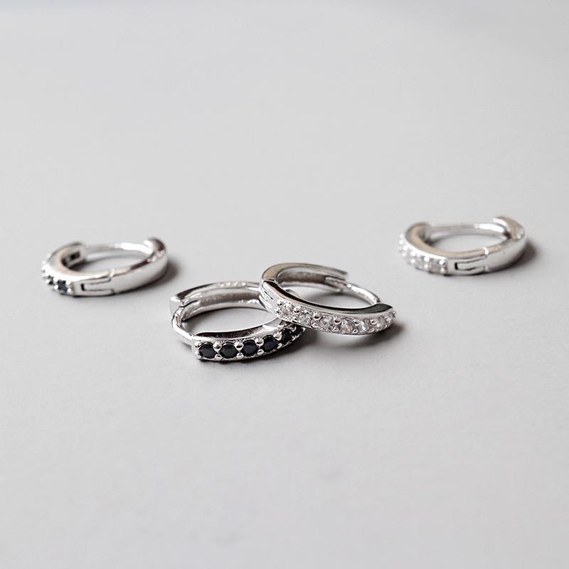 

100% 925 sterling silver white black crystal hoop earrings for women, chic silver 925 female earings girl gifts fine jewelry