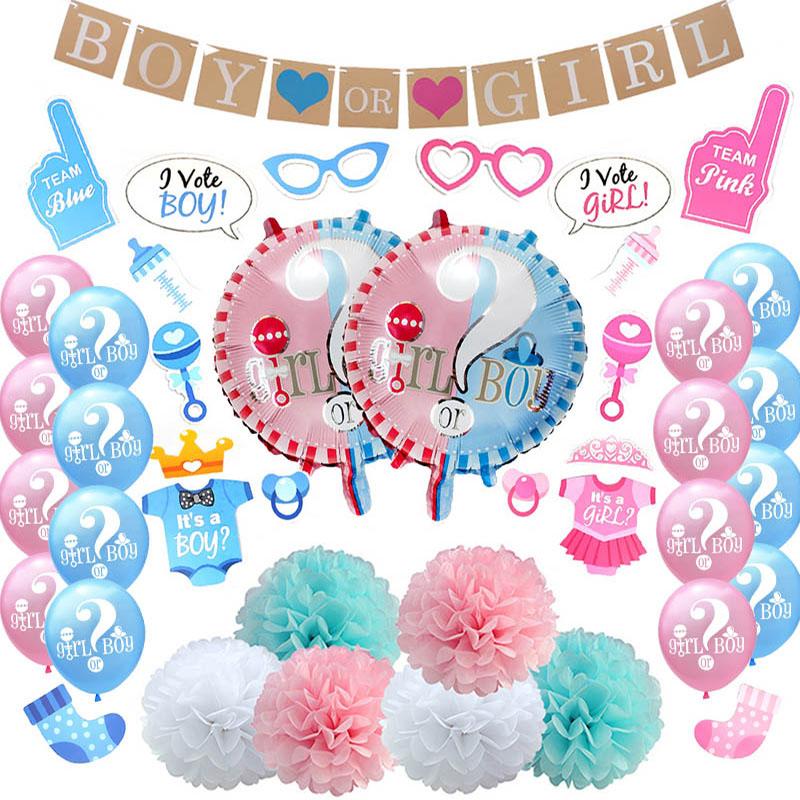 

Gender Reveal Party Decoration Boy or Girl Balloon Banner Disposable Tableware Boy Girl Baby Shower Decorations Balloons