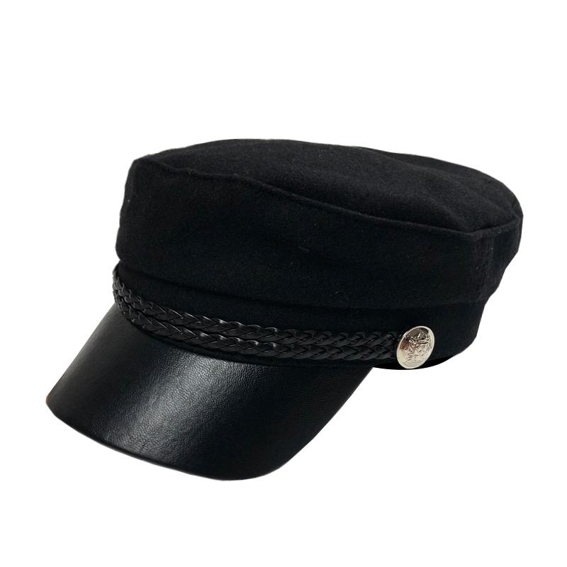 

Fashion Women Black beret Spring autumn winter England retro wild navy hat octagonal hat Flat Sailor Cap