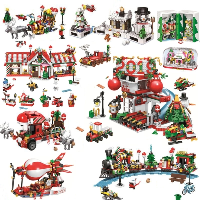 

Creator Friends Christmas Winter Village City Train Hot Air Balloon Sets Building Blocks Santa Claus Figures Bricks Toys Gifts LJ200928