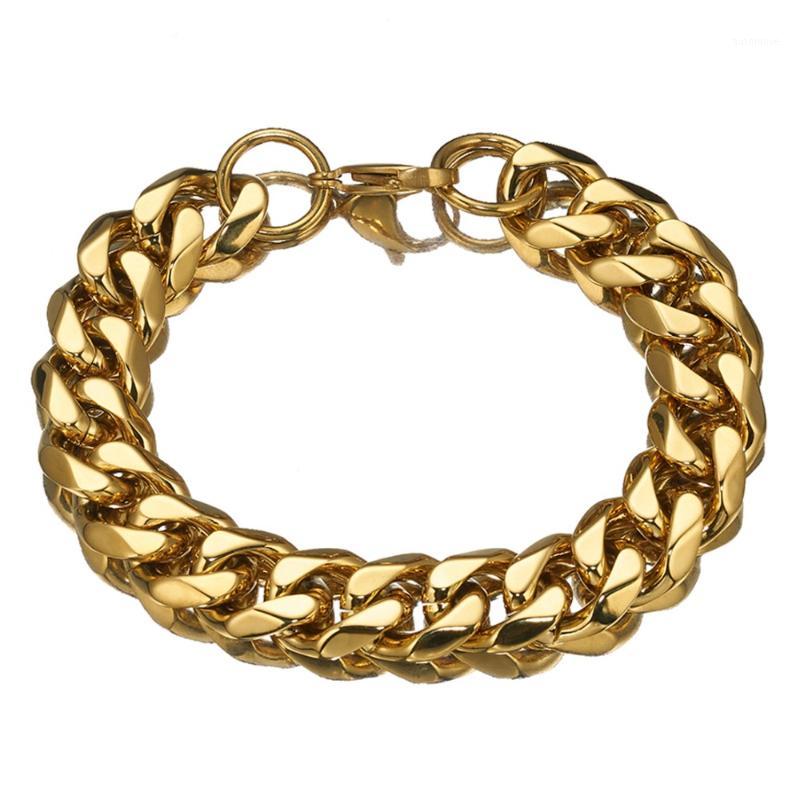 

15mm 7-11inch Newest Cuban Curb Chain Gold Tone High Quality Stainless Steel Bracelet Daily Wrist Jewelry Friends Preferred Gift1