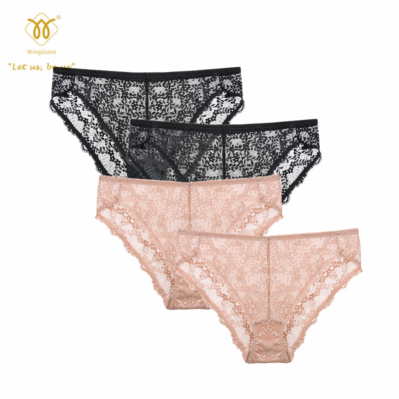 

Wingslove 4 In Pack Floral Lace Briefs Plus Size Seamless Breathable Panties Women Underwear, Black