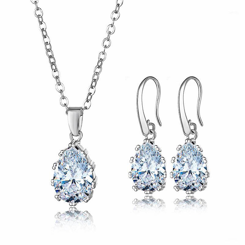 

European and American fashion personality drop-type zircon bridal necklace set wholesale1, As pic