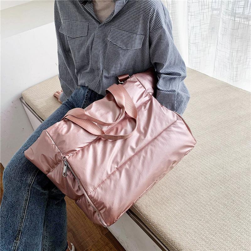 

Women Bags New Large Capacity Shoulder Bag Waterproof Nylon Bags Space Pad Cotton Feather Down Large Tote Female Handbags Travel, Black