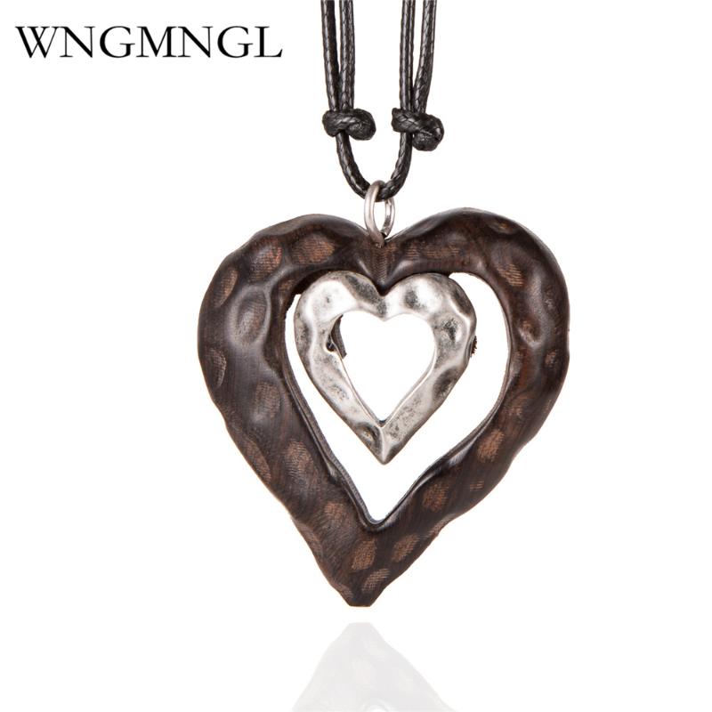 

WNGMNGL 2021 Vintage Choker Woman Necklace New Fashion Jewelry Wooden Heart Pendant Long necklace for Women collares mujer