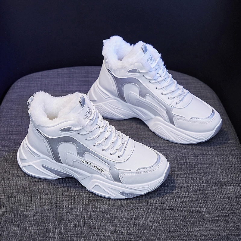 

2020 Winter Shoes Women Sneakers Thick Sole Warm Plush Cold Winter Women Flat Platform Shoes Fashion Ladies Sneakers White A3072 #0v2l, Beige