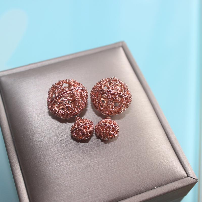 

Ajojewel Luxury Double Sided Rose Golden Stud Earrings Balls Fashion American European Women Earrings Jewelry Dropshipping