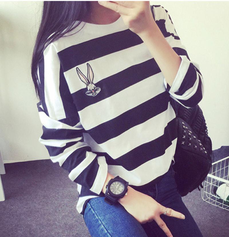 

Women's T-Shirt Wholesale- Women Spring Autumn Tops O-Neck Hoodies Full Sleeve Wide Striped Hoody Tees Blusas Femininas XXL Plus Size1, Pink
