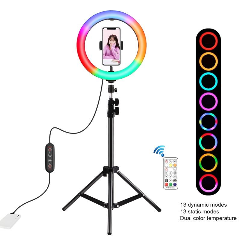 

RGB LED Ring Light With Tripod Phone Clip ringlight for tik tok Selfie Colorful Photography Lighting for Studio Vlogging YouTube